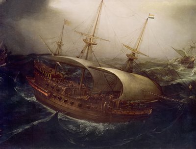 Navire de guerre néerlandais dans une tempête (détail) - Hendrick Cornelisz. Vroom